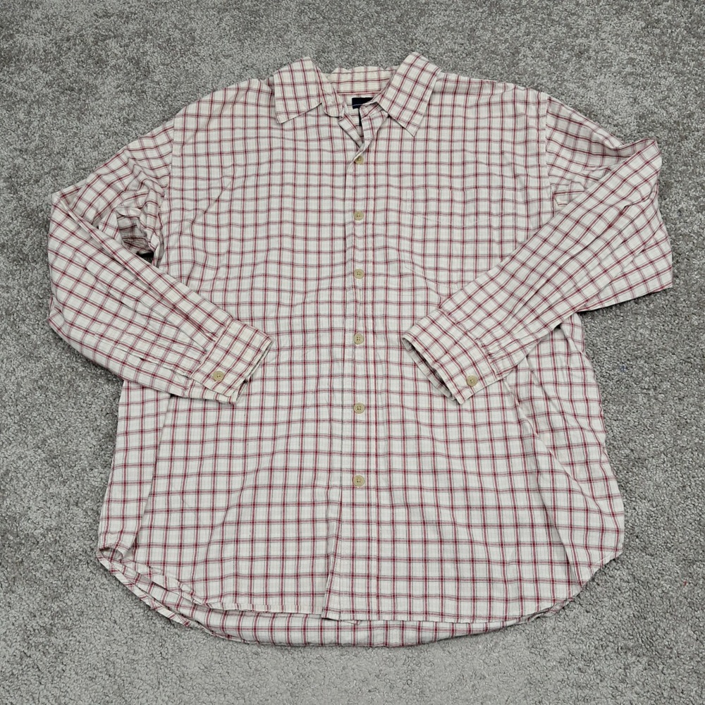 BKE 67 Mens Large Red Cream Plaid Cotton Long Sleeve Button Down Shirt 5989‎